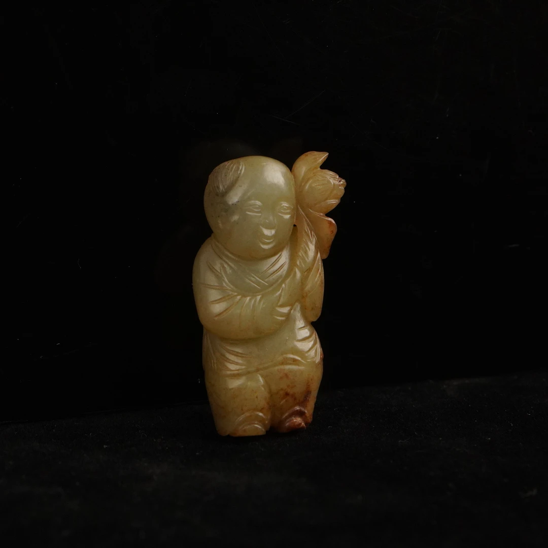 【明】白玉持莲童子（重30g）QTY572