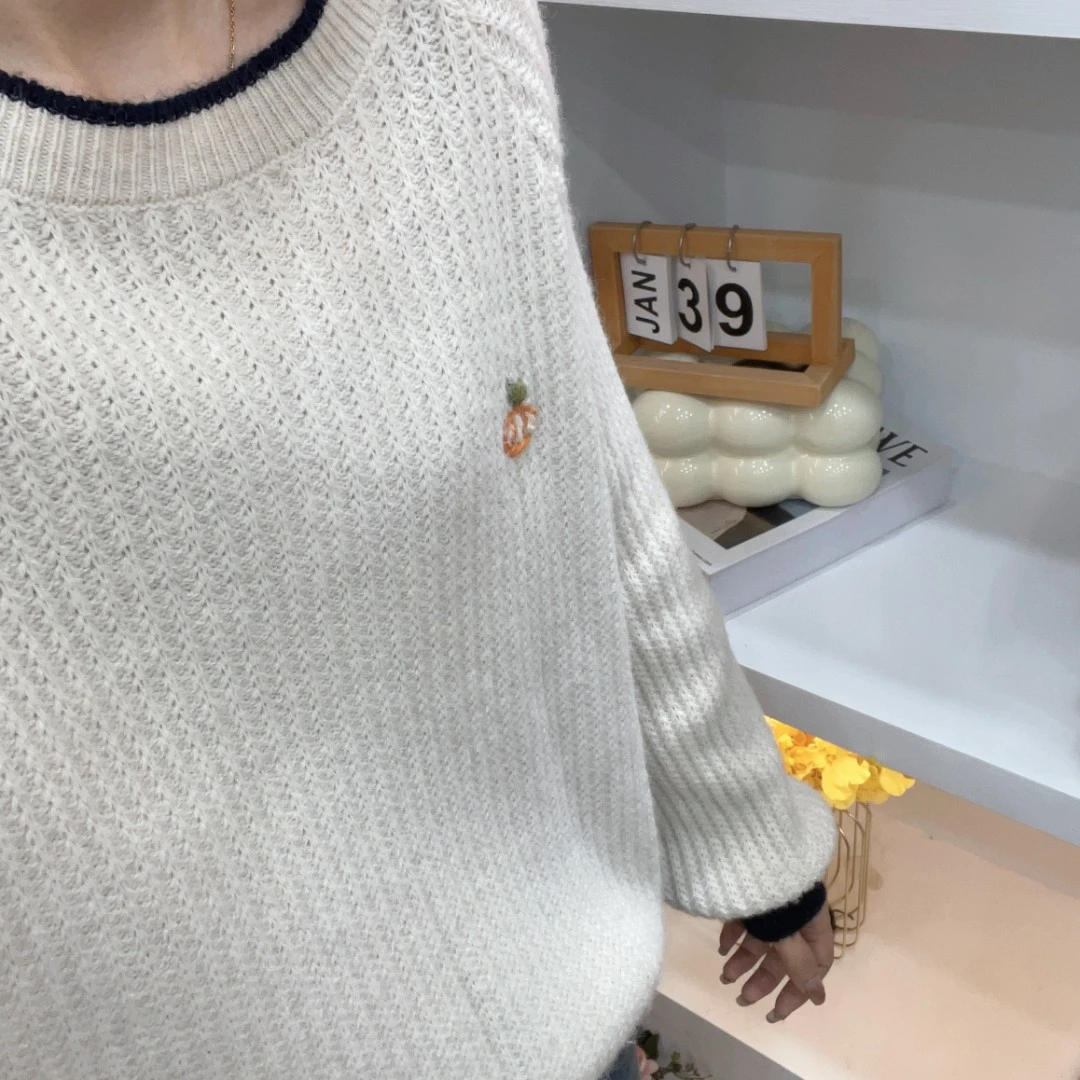 【南瓜刺绣米色圆领】针织衫宽松显瘦休闲时尚百搭圆领套头