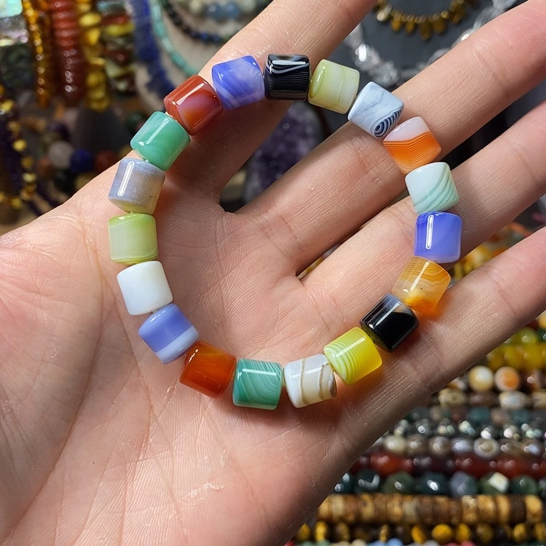 石英质玉未镶嵌，七彩缠丝玛瑙10mm，