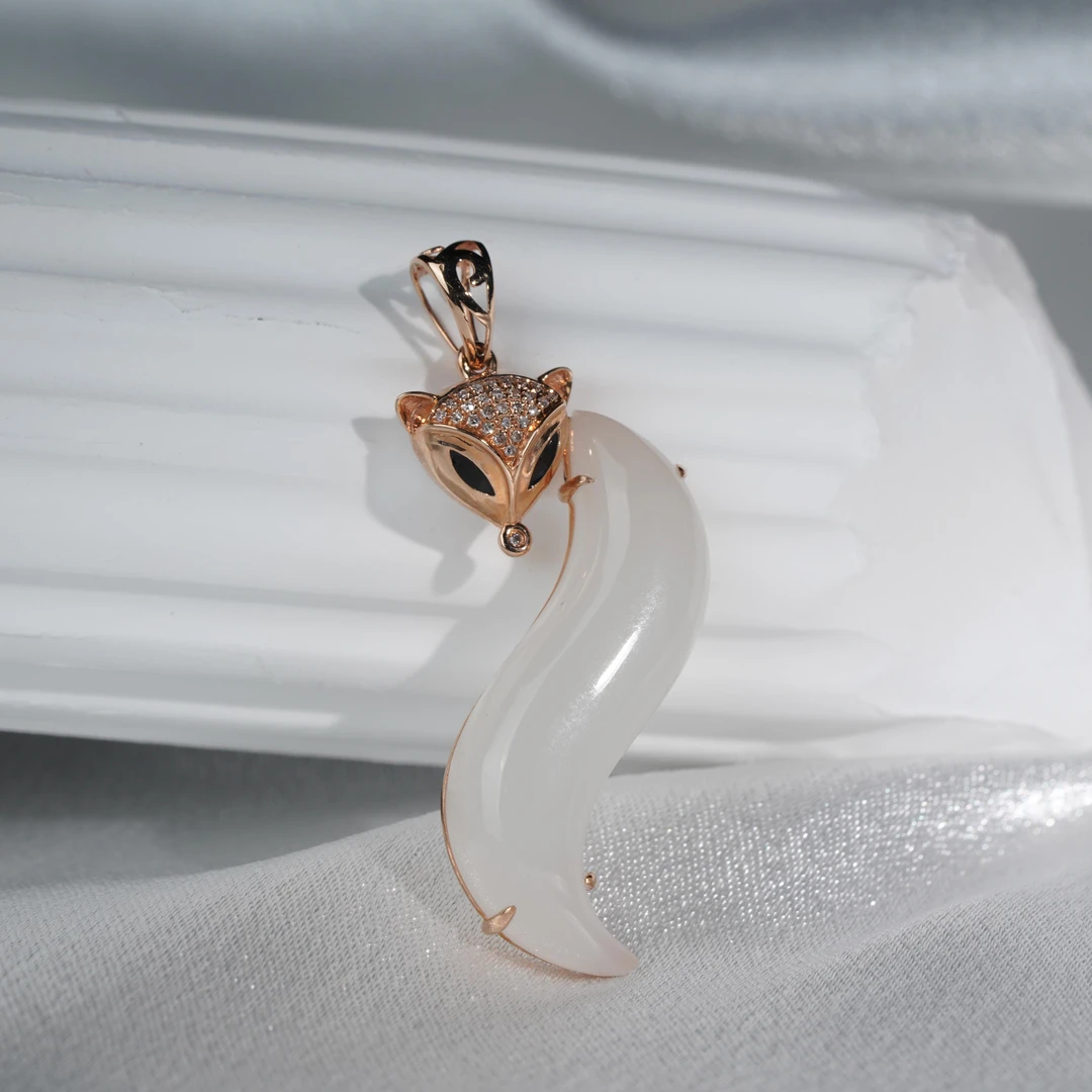 【鹿鸣】18K金和田玉白玉设计吊坠 不含链 H44