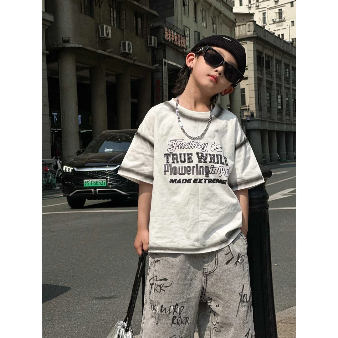 2025年夏季新款儿童T恤上衣男童中小童短袖上衣时尚百搭韩版潮酷