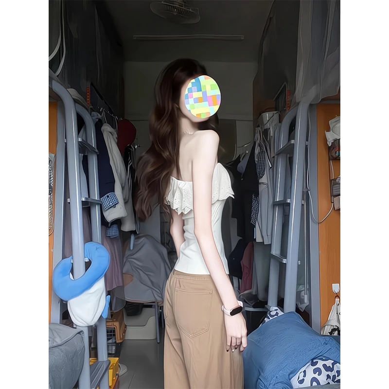 可甜可盐荷叶边斜肩针织t恤一字领上衣牛仔裤宽松阔腿休闲直筒裤