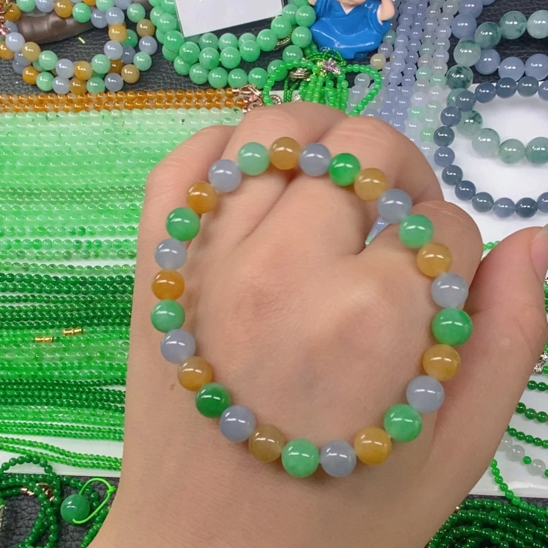 颈饰未镶嵌翡翠缅甸天然翡翠冰种多宝手链7.2