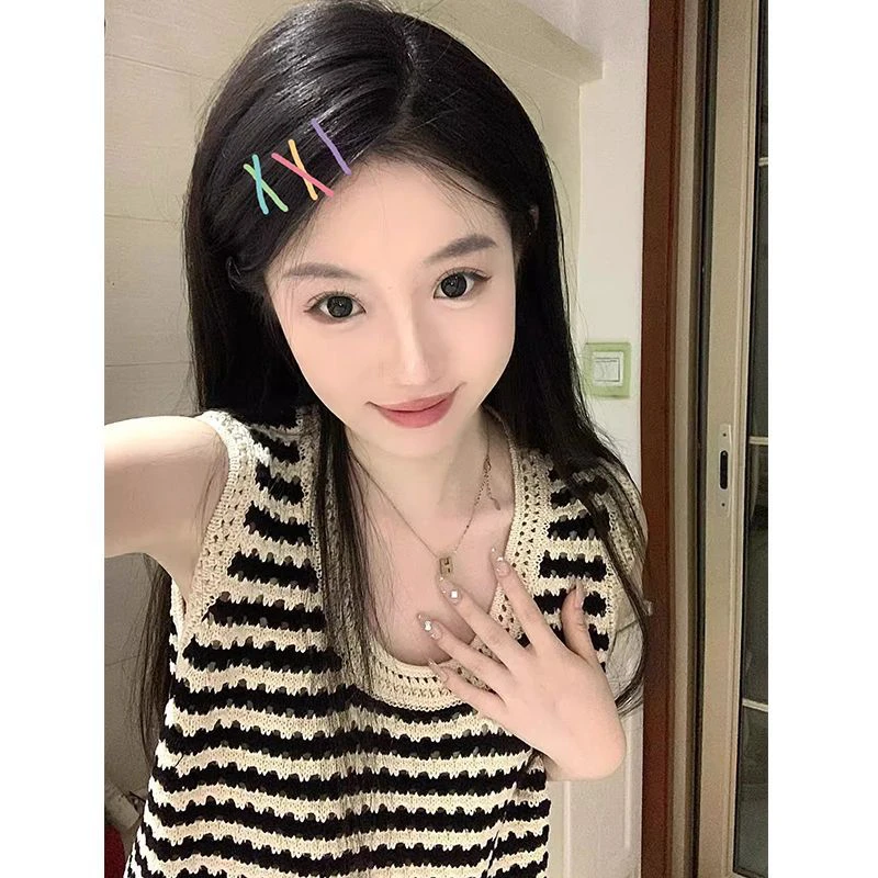 条纹针织吊带小背心女夏季外穿宽松法式内搭镂空打底无袖t恤上衣