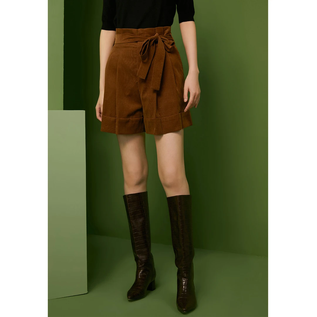 【辛小北】高腰花苞裤女秋季全棉蝴蝶结系带阔腿五分短裤M11006