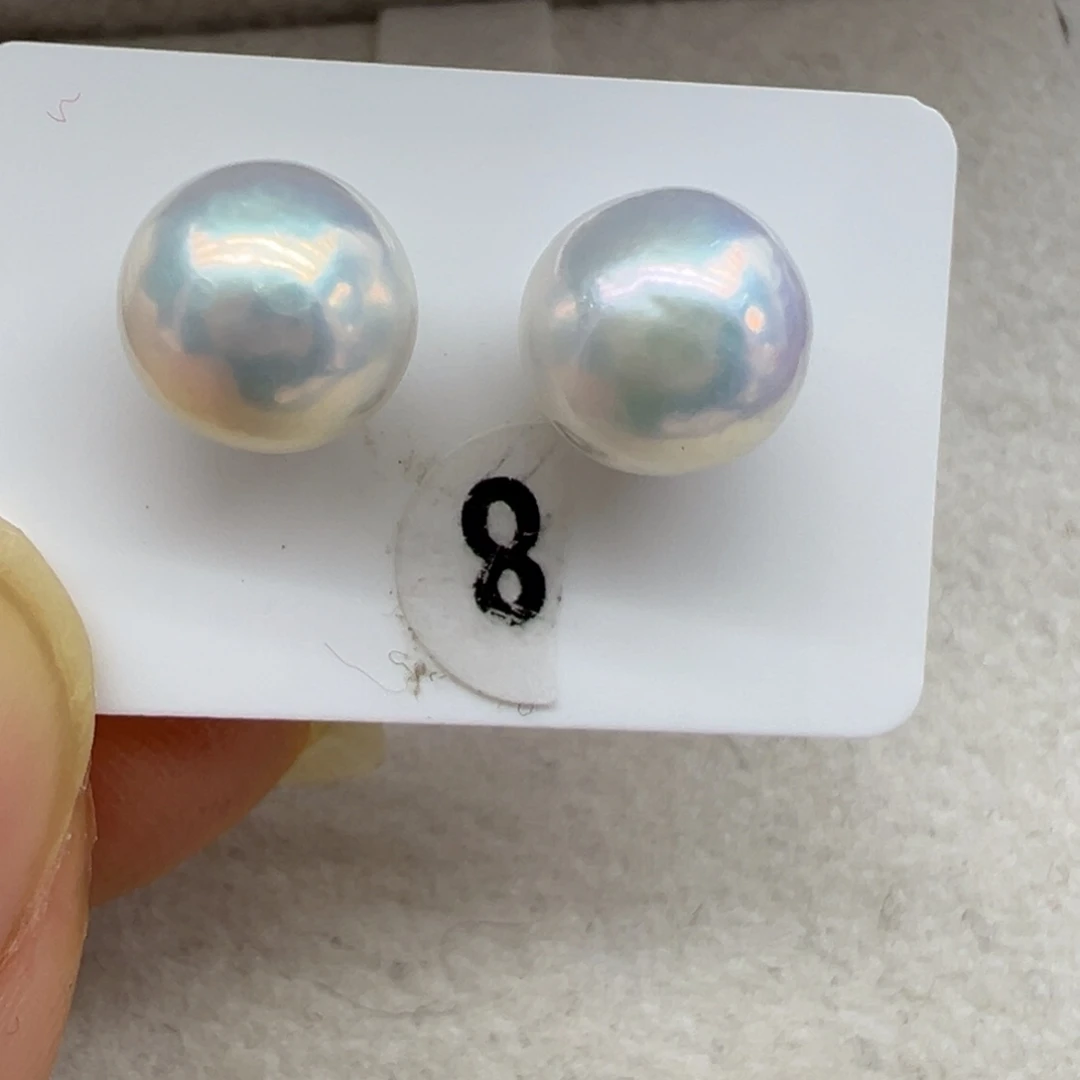 淡水珍珠耳饰银S925镶嵌7-8mm