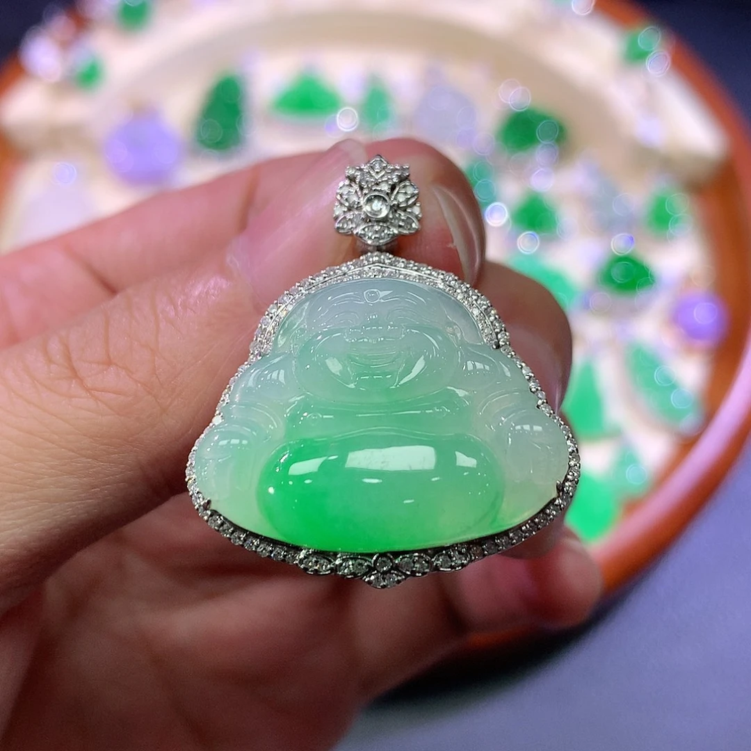 翡翠18K金镶嵌吊坠(不含链)