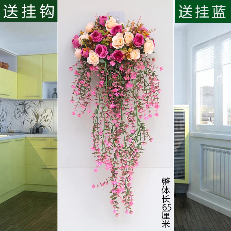 仿真藤条玫瑰花塑料假花室内外装饰挂墙花束遮丑摆设花装饰花挂墙