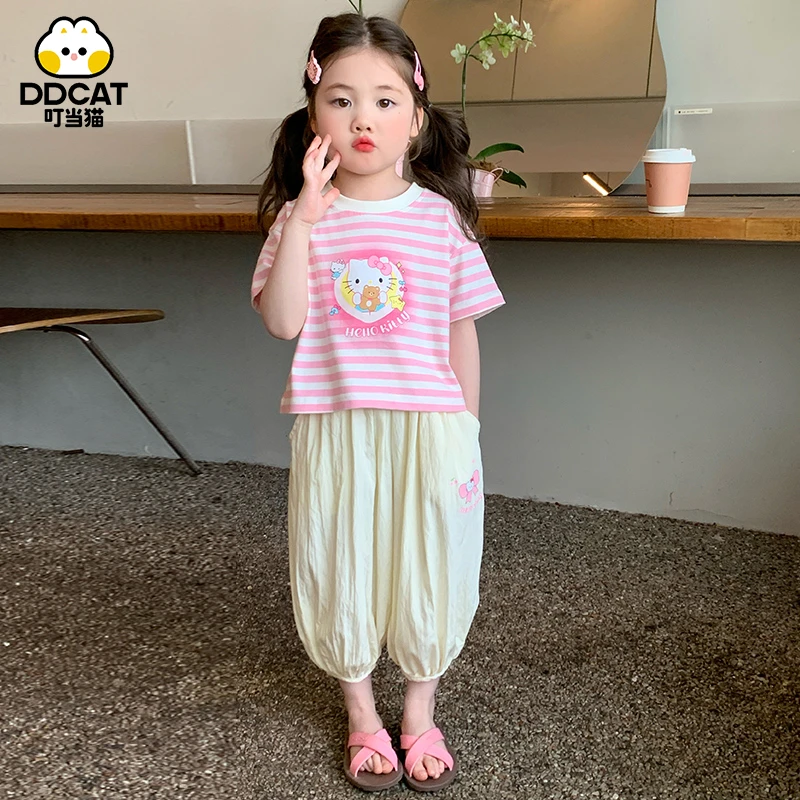 叮当猫女童夏季套装女宝宝新款夏装中小童洋气薄款儿童潮流两件套