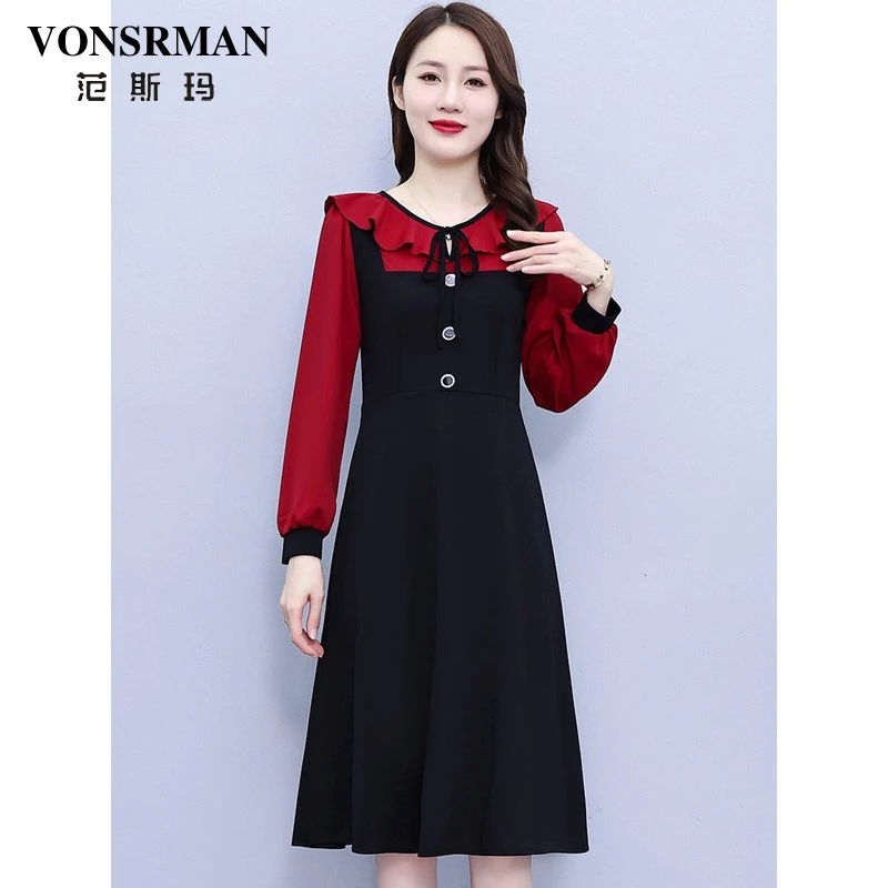 VONSRMAN修身连衣裙2025新款秋季时尚爆款气质高端显瘦中长款裙子