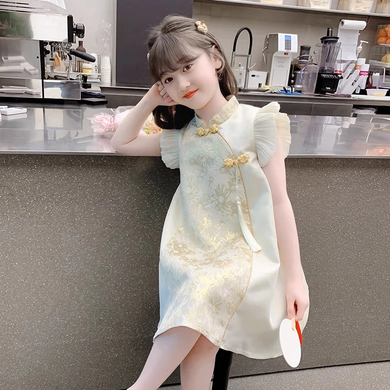 新品巴拉女童汉服连衣裙新款夏季小女孩国风旗袍公主裙儿童裙子薄