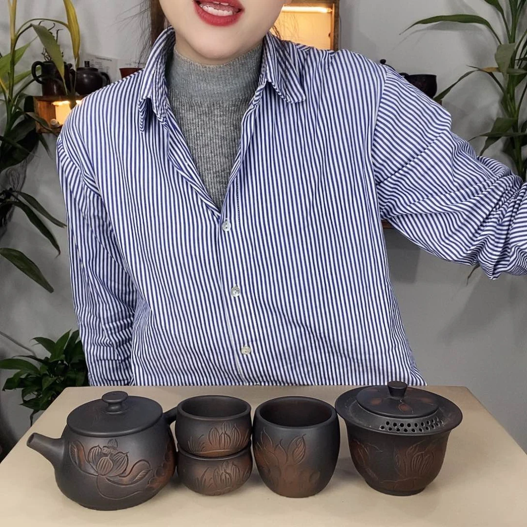 武建水紫陶300荷花5件套