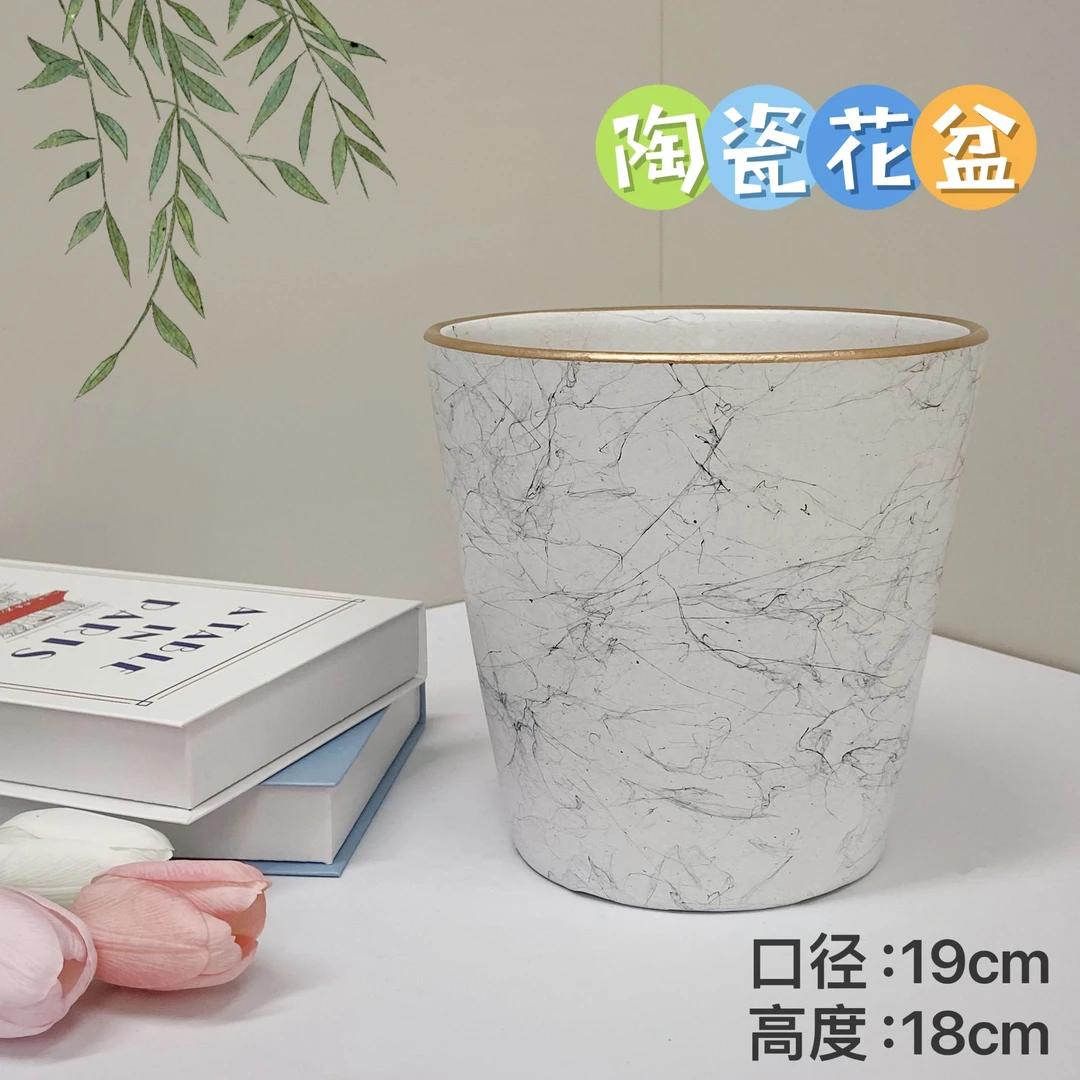 陶瓷花盆白飞丝中号口径19高度18家用客厅阳台绿植