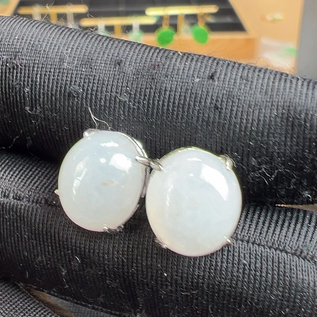 翡翠银S925镶嵌耳饰耳钉