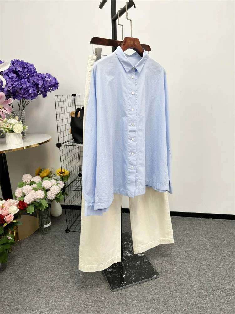 巴黎一站 日系！清清爽爽！文艺腔调范儿 宽松休闲高密棉衬衫女