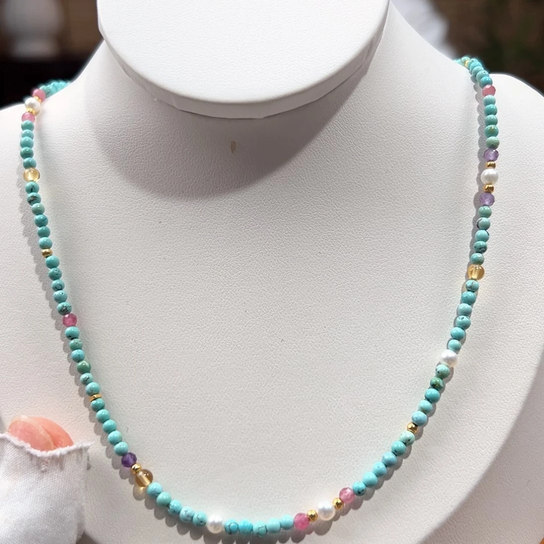 绿松石未镶嵌05小米珠锁骨链卡2+