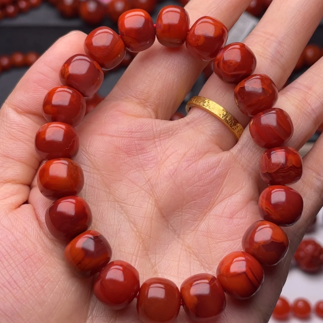 南红玛瑙未镶嵌手链（原矿）11mm高品满肉牛血火焰手串