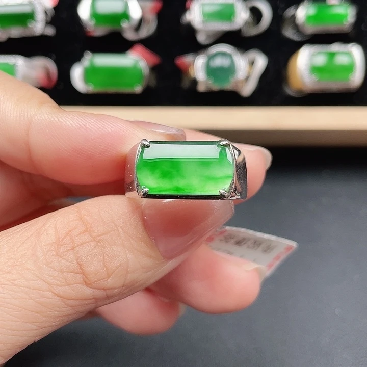 翡翠银S925镶嵌戒指编号2448没运费险天然a货翡翠