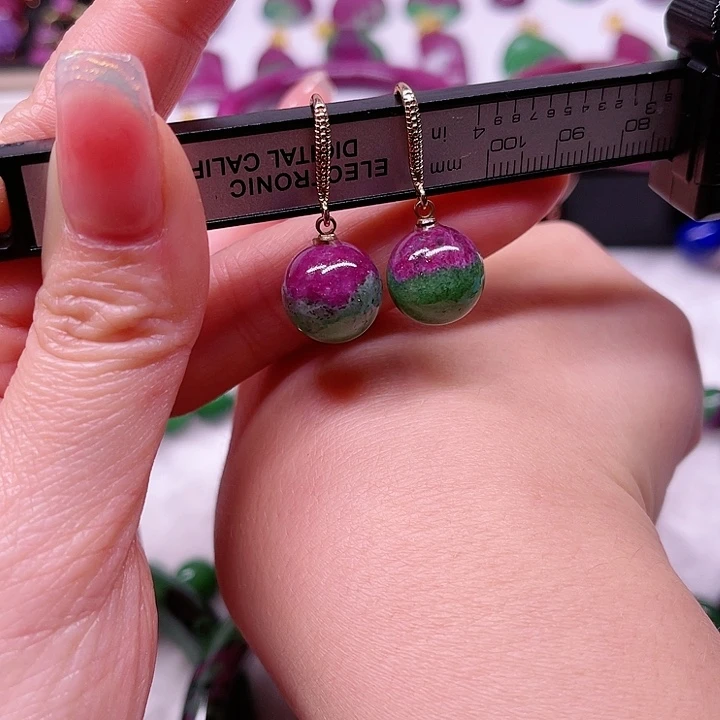 红宝石耳钩银S925镶嵌