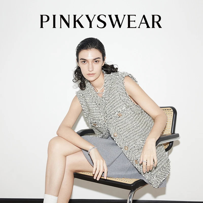 【画界】pinkyswear粗花呢气质小香风时尚马甲WT7595
