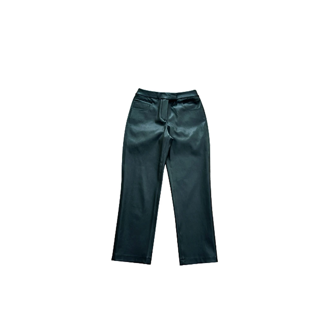 【尚姐】直筒休闲弹力蛋白皮裤女皮裤八分裤 lo068