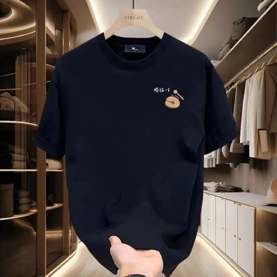 雅鹿男装男t恤夏季新款印花宽松圆领纯棉立体半袖宽松T恤男士