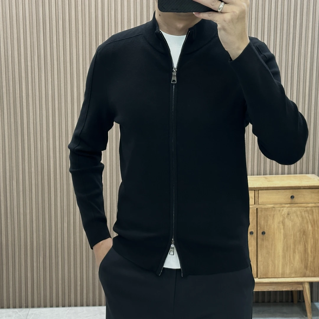 老钱痞帅双拉链开衫气场强大高级感男装秋冬休闲保暖毛衣外套9516