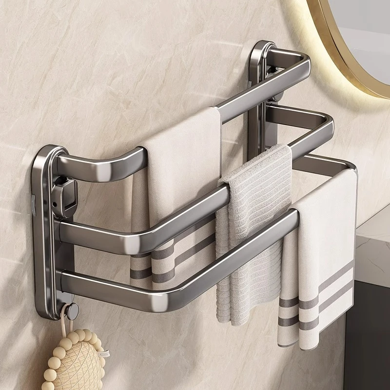 优勤浴室吸盘毛巾架多层挂杆卫生间置物架多功能挂架免打孔壁挂式