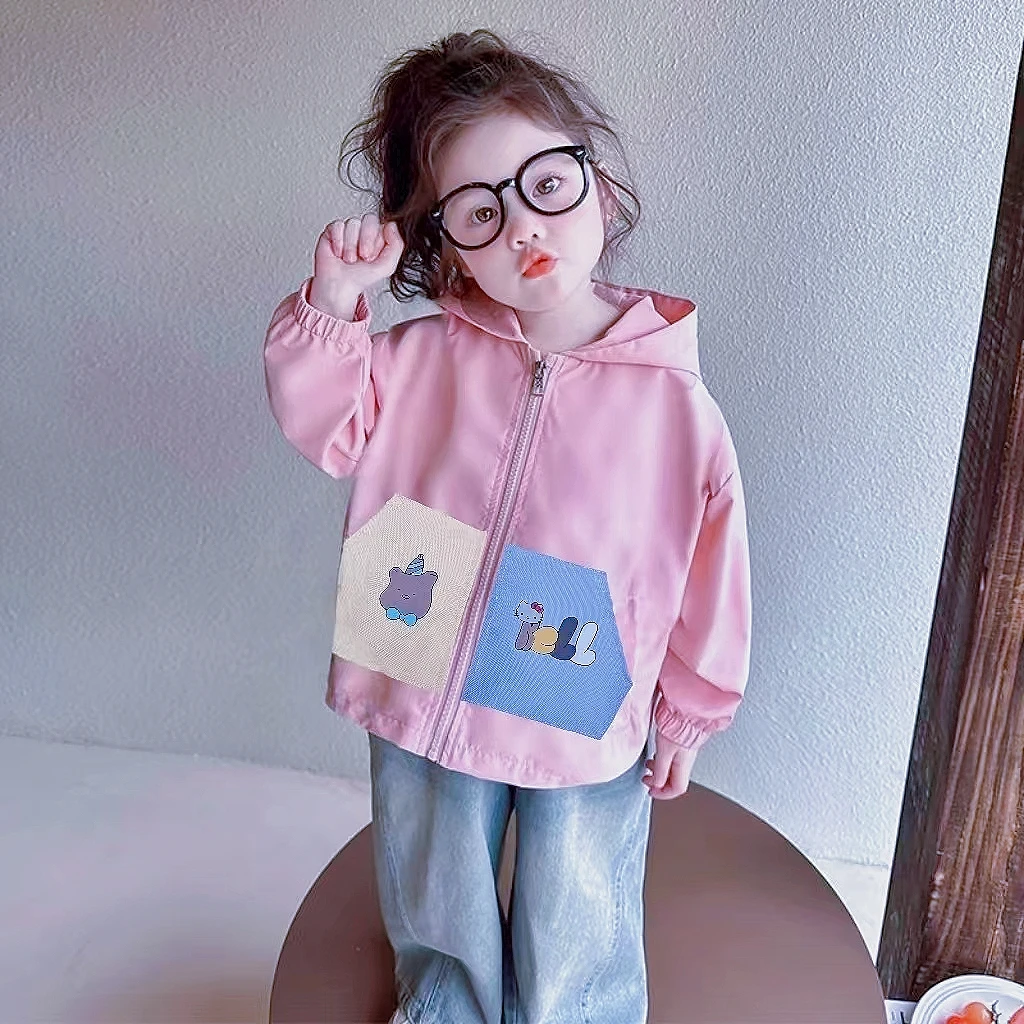 乔治蓝乔春上新风衣女宝休闲风拉链衫休闲连帽洋气款卡通女孩621