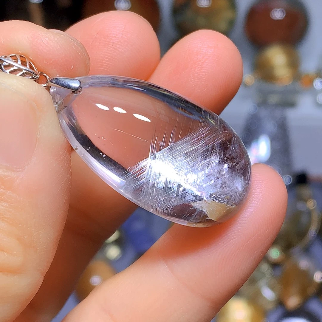 水晶吊坠银S925镶嵌天然水晶