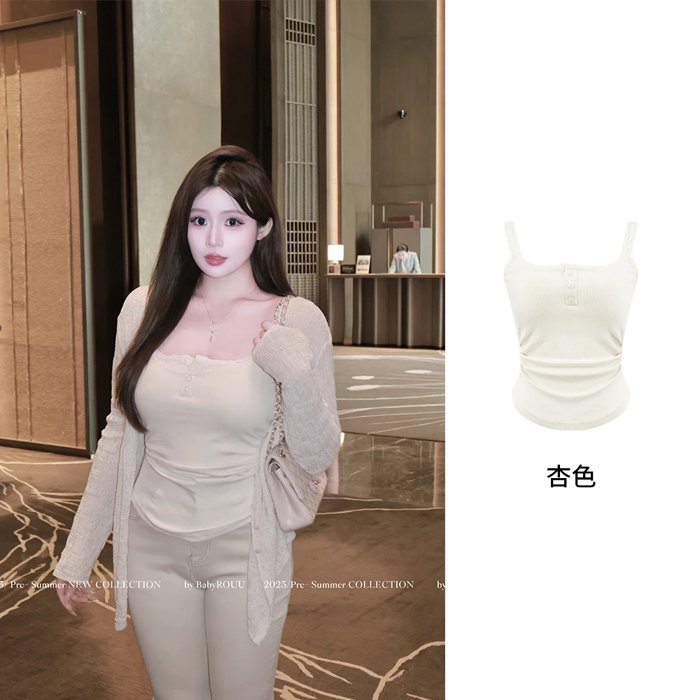 【偷偷藏不住-短袖/吊带/长袖】温与柔蕾丝纯欲捏褶上衣