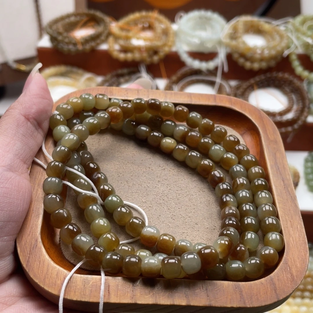 和田玉未镶嵌毛衣链珠串6*7mm