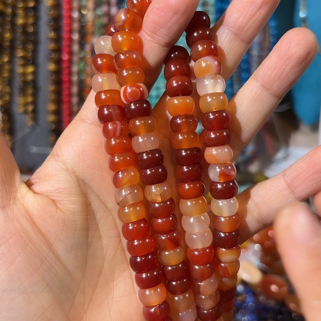 玛瑙/玉髓银S925镀金镶嵌珠宝半成品红玛瑙算盘6-10一条