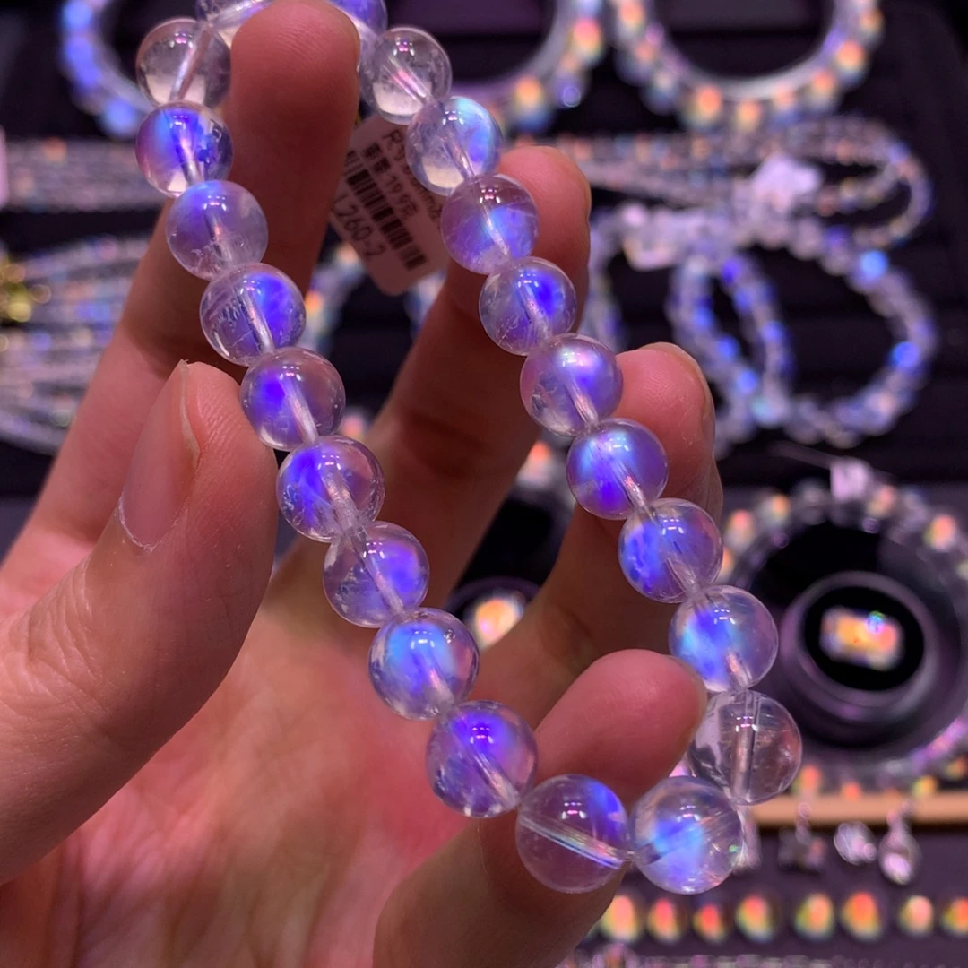 月光石未镶嵌手链20号印度料蓝月玻璃体精穿8.8