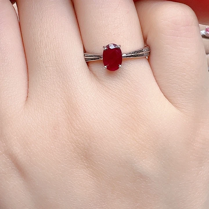 戒指红宝石银S925镶嵌