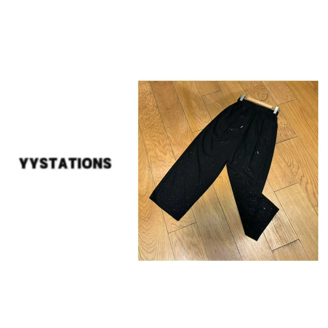 YYSTATIONS 亮闪闪满天星冰丝阔腿裤高腰直筒拖地休闲长裤-1021