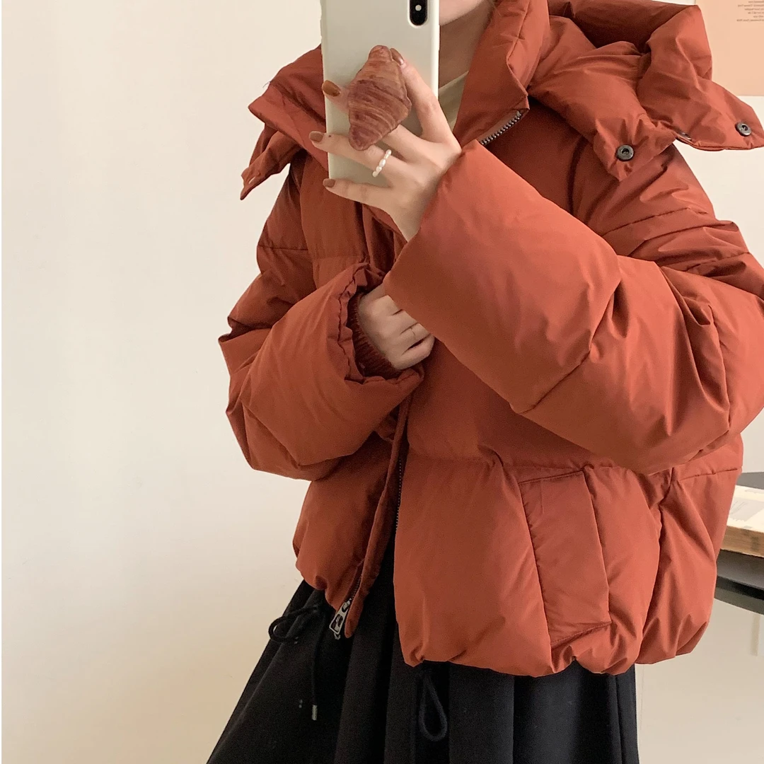 【彭彭】新年红短款白鸭绒羽绒服宽松加厚8613休闲百搭帽子可脱卸