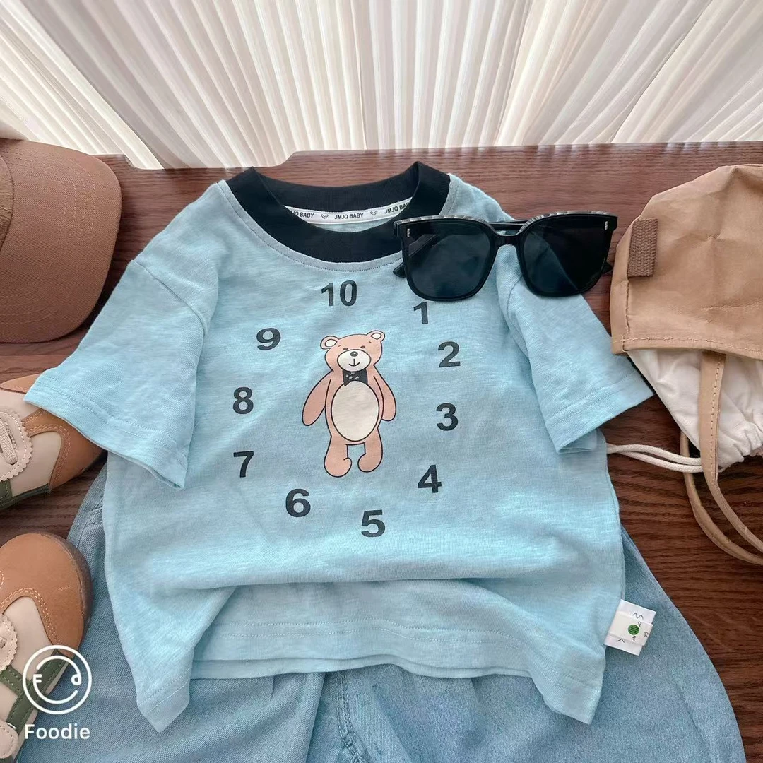 【JMJQ 25102】夏季中小童韩版亲肤花纱清爽卡通印花短袖