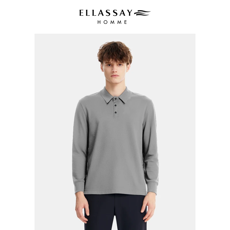 ELLASSAY歌力思新款棉珠地直身长袖刺绣装饰POLO衫男EME351Z06000
