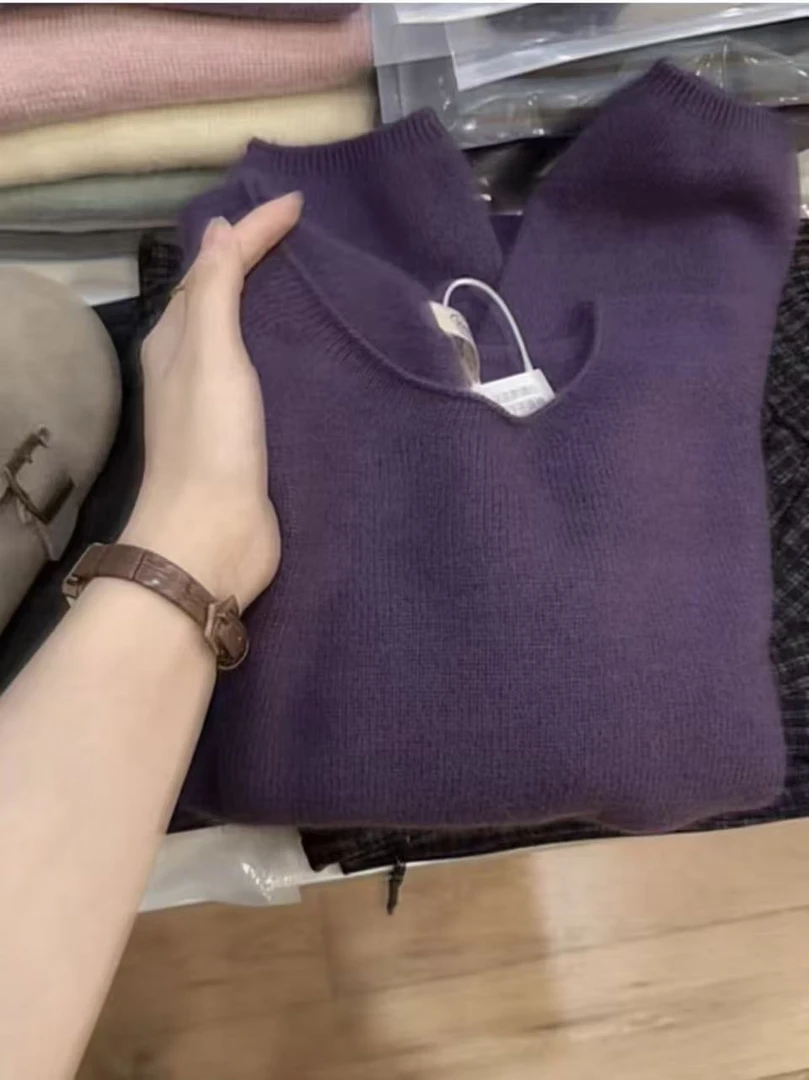 七言家巨好看！新品#檀木紫卷边无缝插肩袖软糯加厚毛衣101