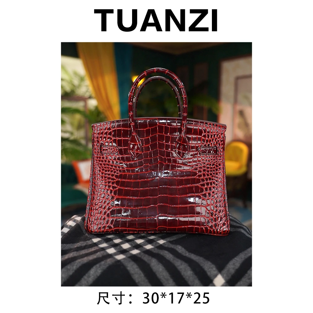【30cm金扣】手提斜挎腋下TUAN′ZI定制真皮女包 XKY-3935-波尔多红