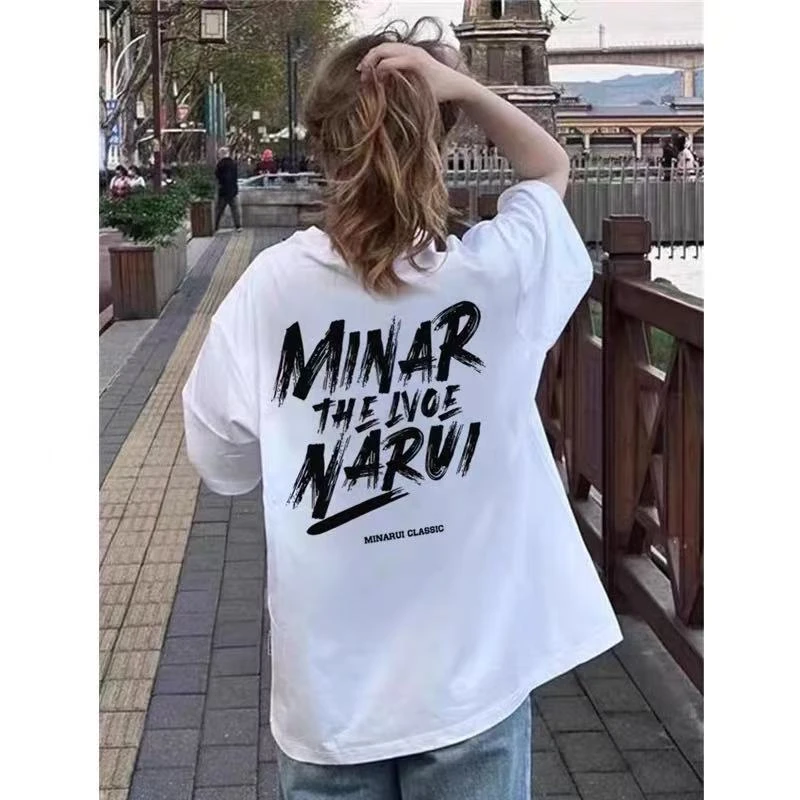 短袖男夏季宽松潮牌字母印花圆领上衣服半袖体恤美式休闲男士T恤