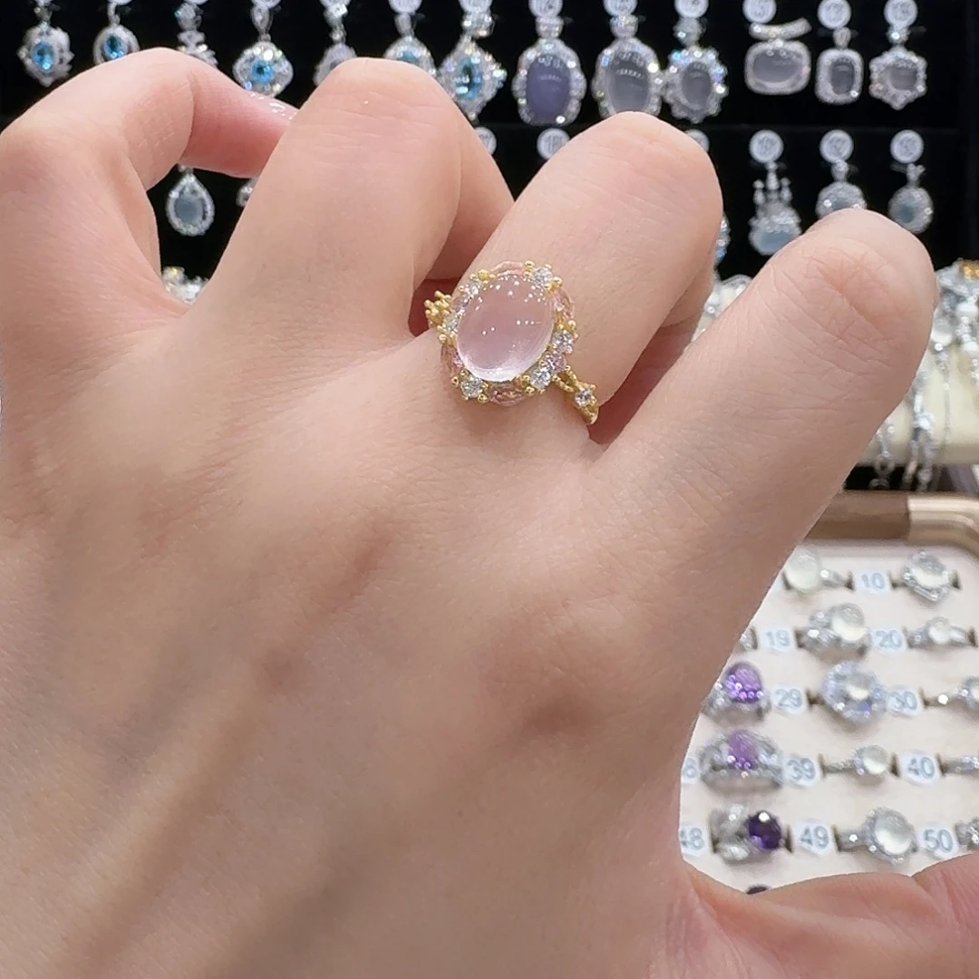 穿***调银S925镶嵌戒指芙蓉石