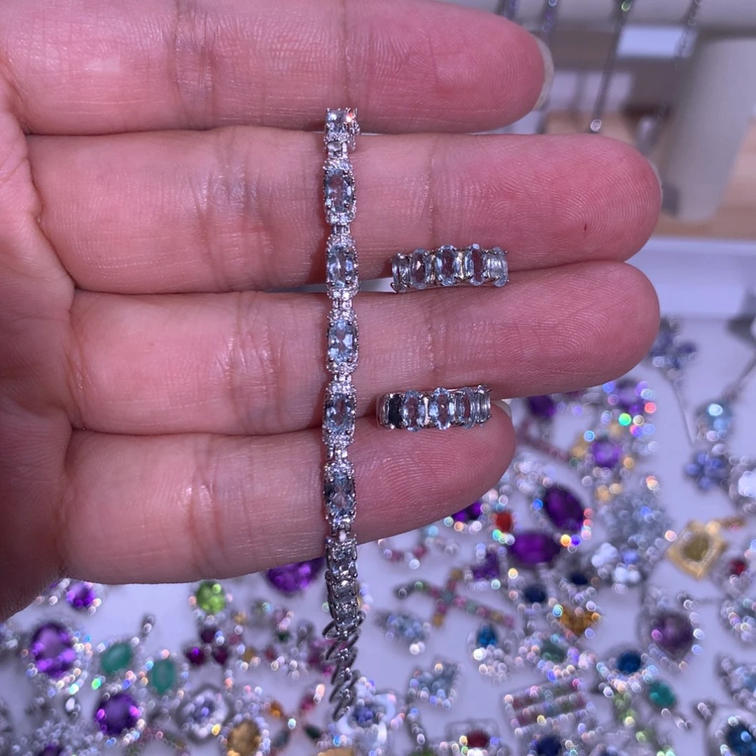 小***菜海蓝宝石手链银S925镶嵌