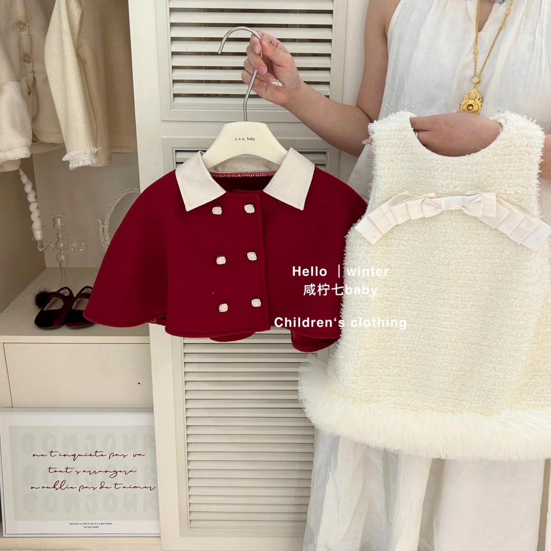 【现】女童小香风公主裙冬2024新款周岁礼服女宝宝加绒背心裙洋气