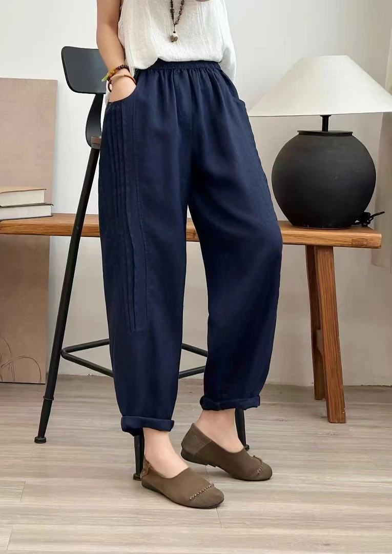 2025新款侧边工艺纯亚麻百搭时尚文艺休闲亚麻裤