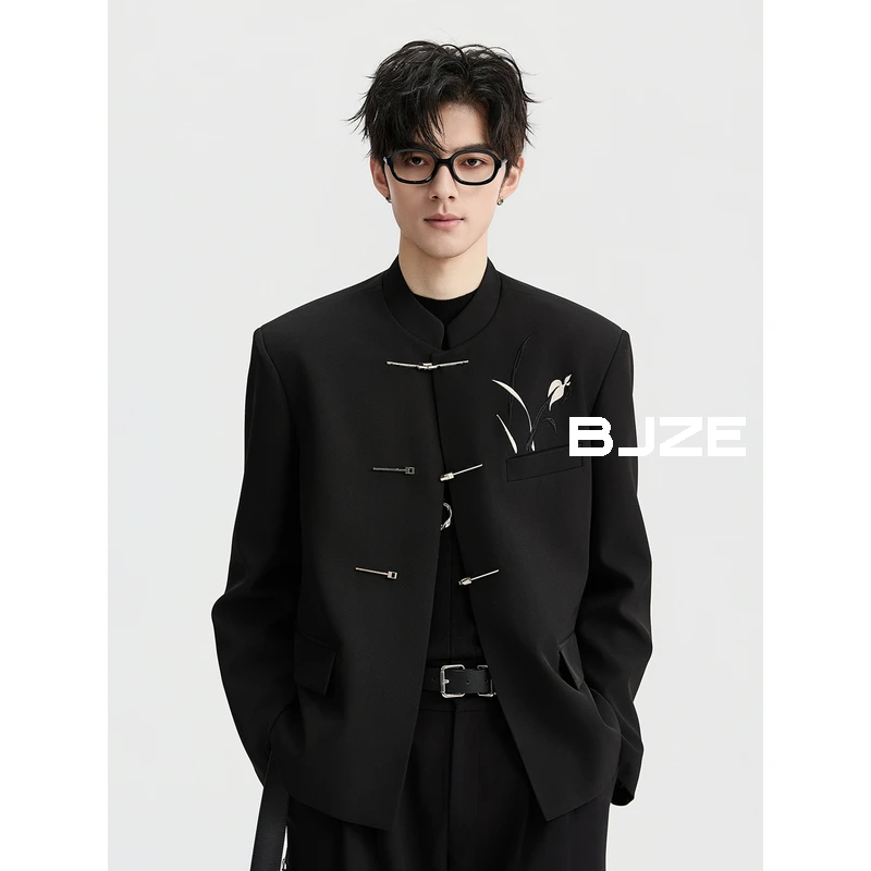 [国风刺绣]BJZE秋季新中式立领夹克抗皱休闲垫肩外套男士B531561