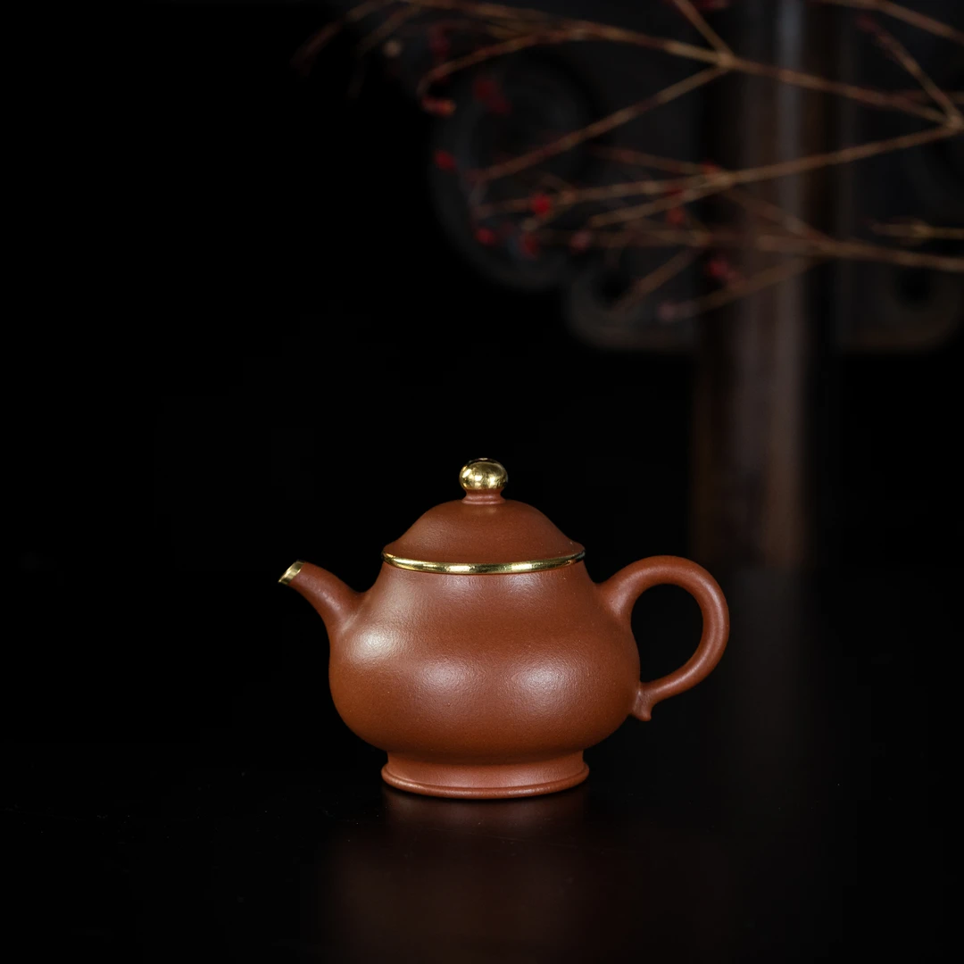 珽珽茶器 伯俊卣式壶（包金）陈洁制  40目老朱砂135cc 家用紫砂壶
