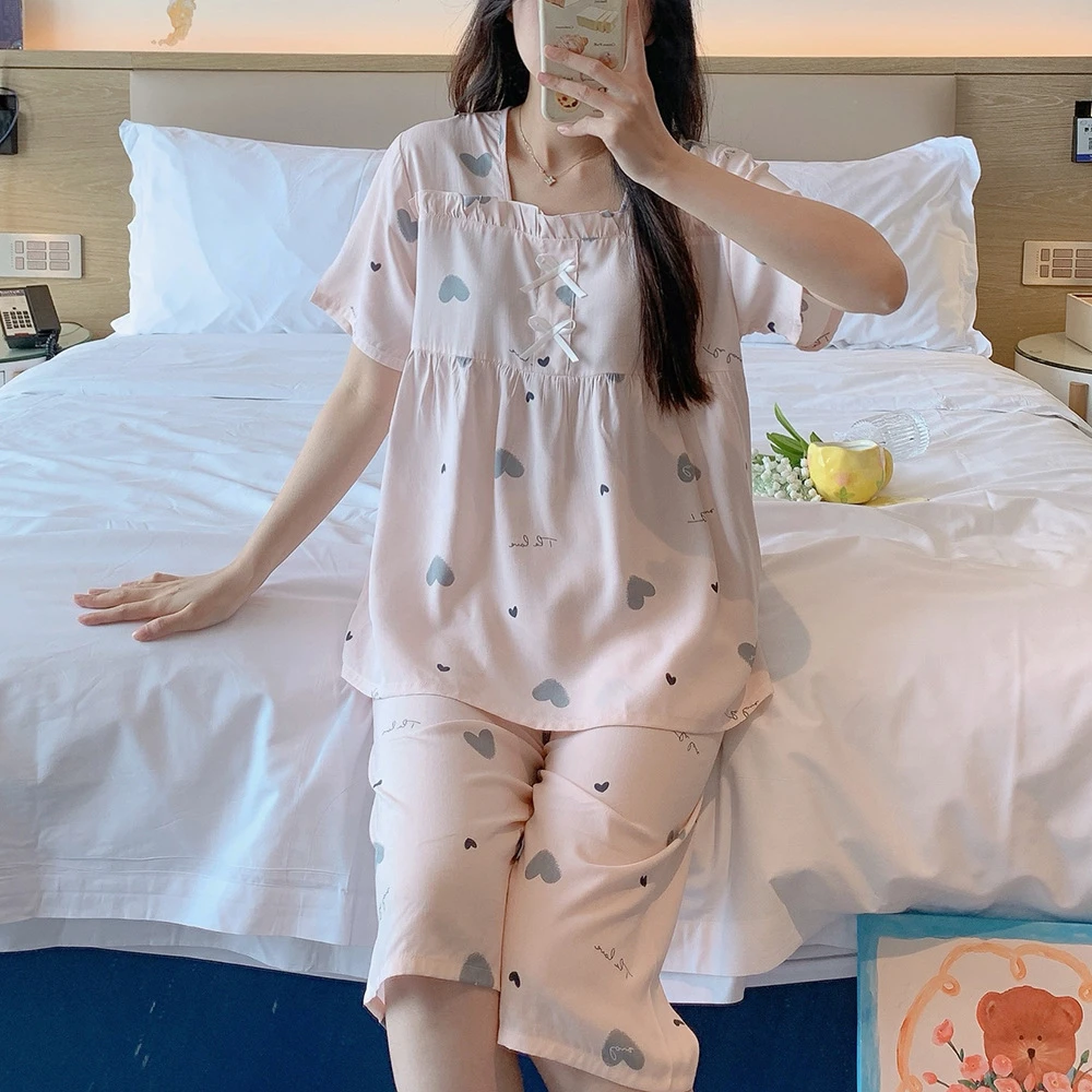 女套装韩版短袖睡裙薄款棉绸睡衣透气夏季夏天卡通短裤薄款吸汗