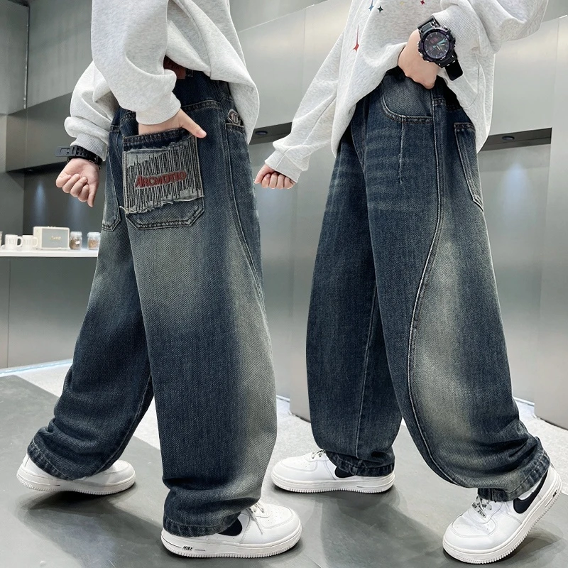 韩版潮流童装男童牛仔裤儿童春秋季2025新款酷帅炸街直筒裤时尚款